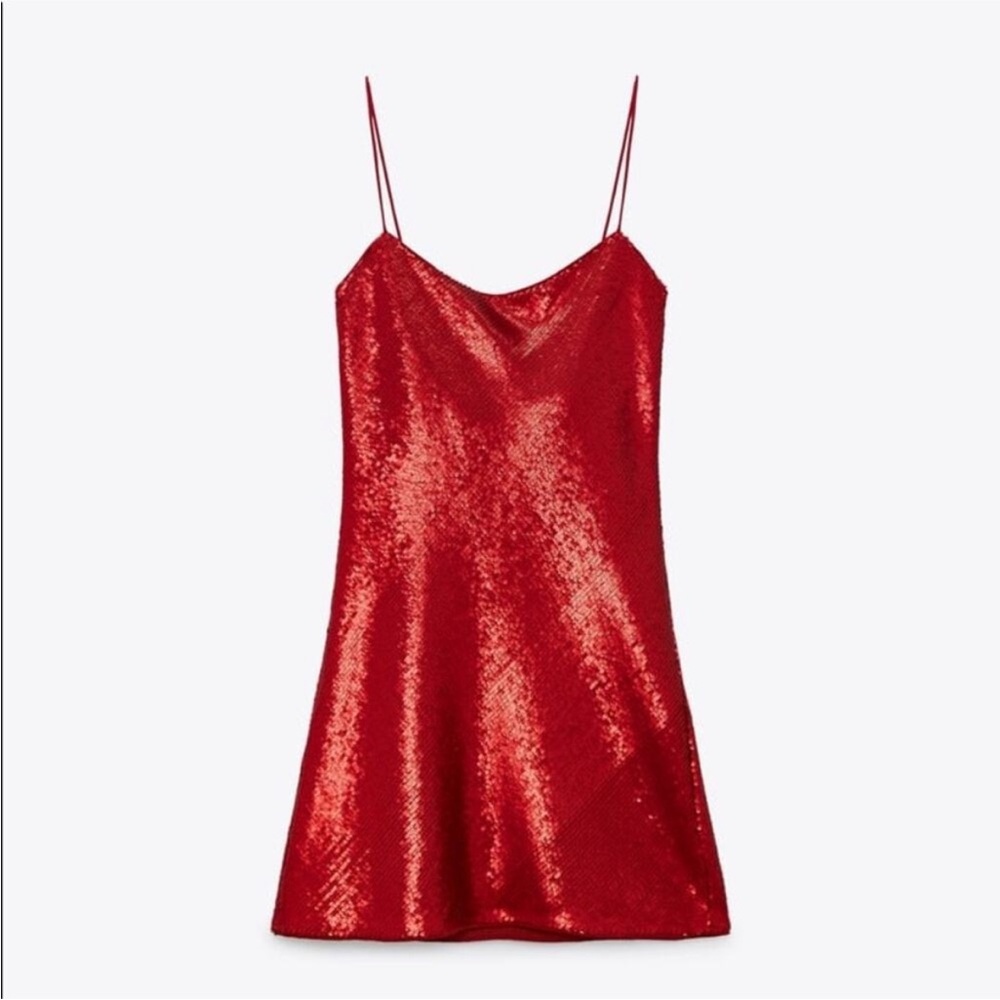 Zara Red Sequin Mini Slip Dress